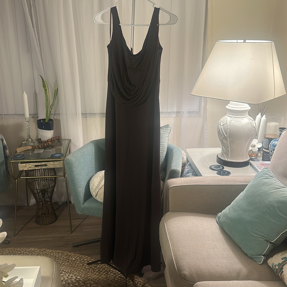 Andrea Polizzi /Rex Lester Maxi Sz 8 Vintage Plunging Back Chocolate Brown Dress - Picture 4 of 7